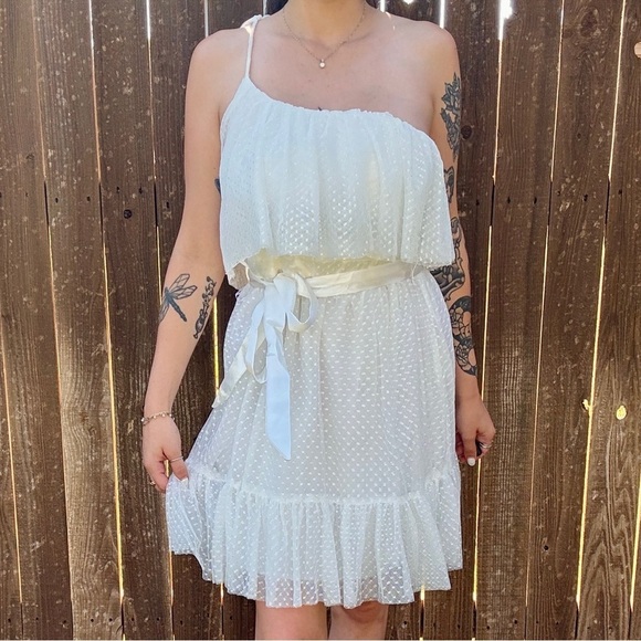 Lulus Ivory One-Shoulder Ruffle Mini Dress - Picture 1 of 6